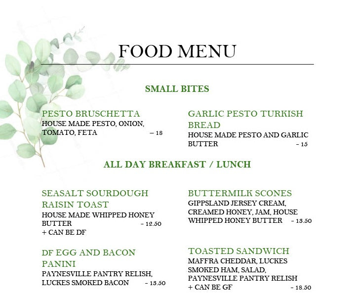 New Food & Drinks Menu July 2025